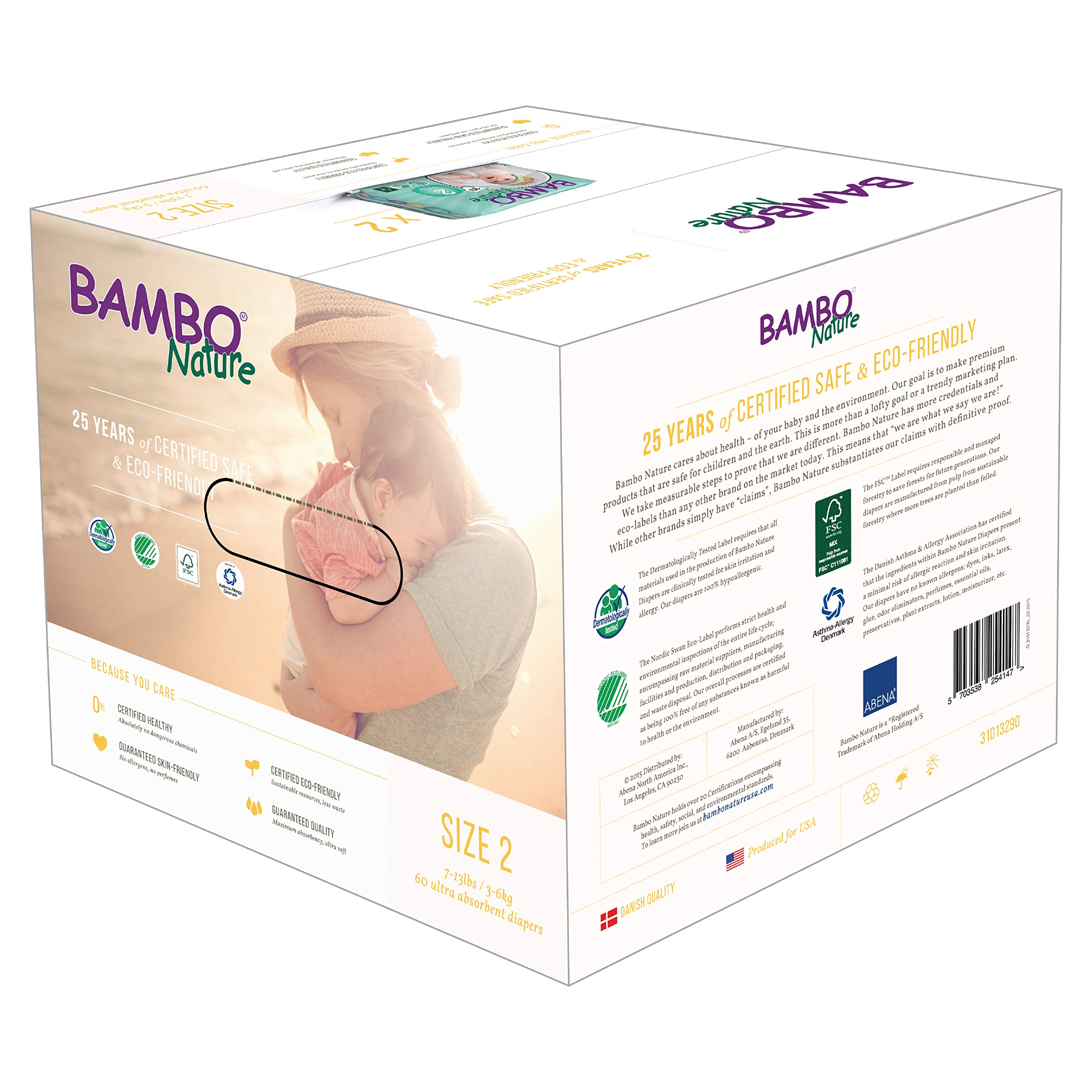Bambo Nature Eco Friendly Baby Diapers Classic for Sensitive Skin, Size 2, 60 Count (2 Packs of 30)