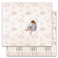 JumpOff Jo - Extra Large Waterproof Foam Padded Play Mat for Infants, Babies, Toddlers, Play Pens & Tummy Time, Foldable Activity Mat, 77 x 70 x 0.6 inches - Rainbow Dash