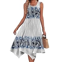 HOTOUCH Women's Casual Summer Dress Sleeveless Sundress Hankerchief Hem Midi Tank Dresses Beach Dress with Pockets