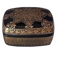 NOVICA Artisan Handmade Papier Mache Box Unique Floral Wood Metallic Decorative Woodpapier India Accessories Oak Buff 'Golden Splendor'
