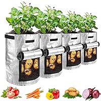 JJGoo Potato Grow Bags, 4 Pack 10 Gallon Potato Planter with Flap and Handles Planter Pots for Onion, Fruits, Tomato, Carrot - Grey