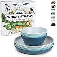 Grow Forward Premium Wheat Straw Plates and Bowls Sets - 8 Unbreakable Microwave Safe Dishes - Reusable Wheat Straw Dinnerware Sets - Plastic Plates and Bowls Alternative for Camping, RV - Seascape
