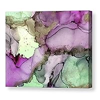 Red-violet Contemporary Abstract on CANVAS ~ Flowing Rainforest Green Fine Art Print from my Original Alcohol Ink Painting ~ Yellow-green Black Slate Fluid Wall Art Ready to Hang