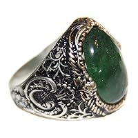 925 Sterling Silver Men Ring, Natural Emerald Gemstone, Free Express Shipping
