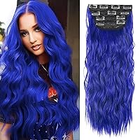 Blue Clip in Hair Extensions 20 Inch Long Wavy Synthetic Hairpiece for Women Natural Hair for Daily Use Cosplay Costume Party Valentine's Day