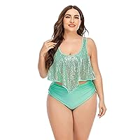 Wellwits Women's Crop Top Flouncing Rainbow Gradient Plus Size Bikini Swimsuit