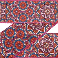 Blue Floral Mandala Printed Ribbon Trim by 9 Yard Dupion Fabric Laces for Crafts Sewing Accessories 4 Inches