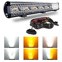 ASLONG 20 Inch 126W LED Light Bar White/Amber Flasing Strobe with Six Modes Spot Flood Combo Offroad Driving Light, 1pcs Wiring Harness Switch for Pickup Offroad Truck 4WD SUV ATV UTV