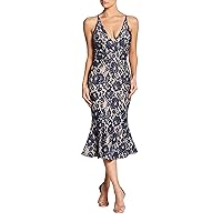 Dress the Population Women's Isabelle Plunging Spaghetti Strap Mermaid Fitted Midi Dress