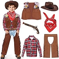 Latocos 7 PCS Kids Cowboy Costume for Boys Ages 3-10 Years Halloween Party Dress Up Role Play and Cosplay