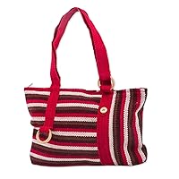 NOVICA Handmade Wool Shoulder Bag Striped Red Brown Woven from Peru Handbags Multicolor Geometric 'Claret Parallels'