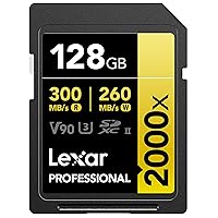 128GB Professional 2000x SDXC Memory Card, UHS-II, C10, U3, V90, Full-HD & 8K Video, Up To 300MB/s Read, for DSLR, Cinema-Quality Video Cameras (LSD2000128G-BNNNU)