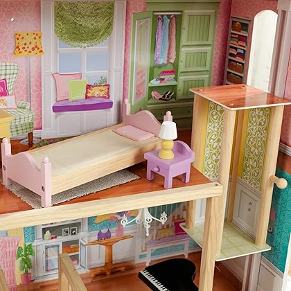 KidKraft Grand View Mansion Wooden Dollhouse with EZ Kraft Assembly™, Elevator, Garage, Attic Nursery and 34 Accessories, Gift for Ages 3+