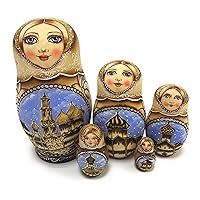 Exclusive Russian Nesting Dolls Old Moscow 5 Pieces Author's Hand-Painted Set of 5 Handmade Toys Gift Doll Home Decor Matryoshka 5 Dolls in 1