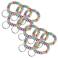 2” Diameter Spiral Wrist Coil with Steel Key Ring, Flexible Wrist Band Key Chain Bracelet, Stretches to 12”, Rainbow, 10 Pack (41009)