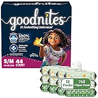 Goodnites and Wipes Bundle: Goodnites Underwear for Girls, Small/Medium, 44ct & Huggies Natural Care Sensitive Wipes, Unscented, 12 Flip-Top Packs (768 Wipes Total) (Packaging May Vary)