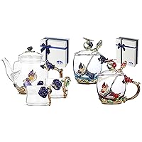 BTaT- Floral Glass Tea Set, 2 Fancy Cups and Floral Glass Tea Cups with Lids, Pack of 2