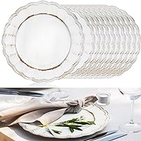 18 Pcs Wedding Charger Plates 13'' Round Bead Rim Plates Heavyweight Embossed Dinner Charger Plates Plastic Disposable Plates for Graduation Anniversary Holiday Birthday Party(White)