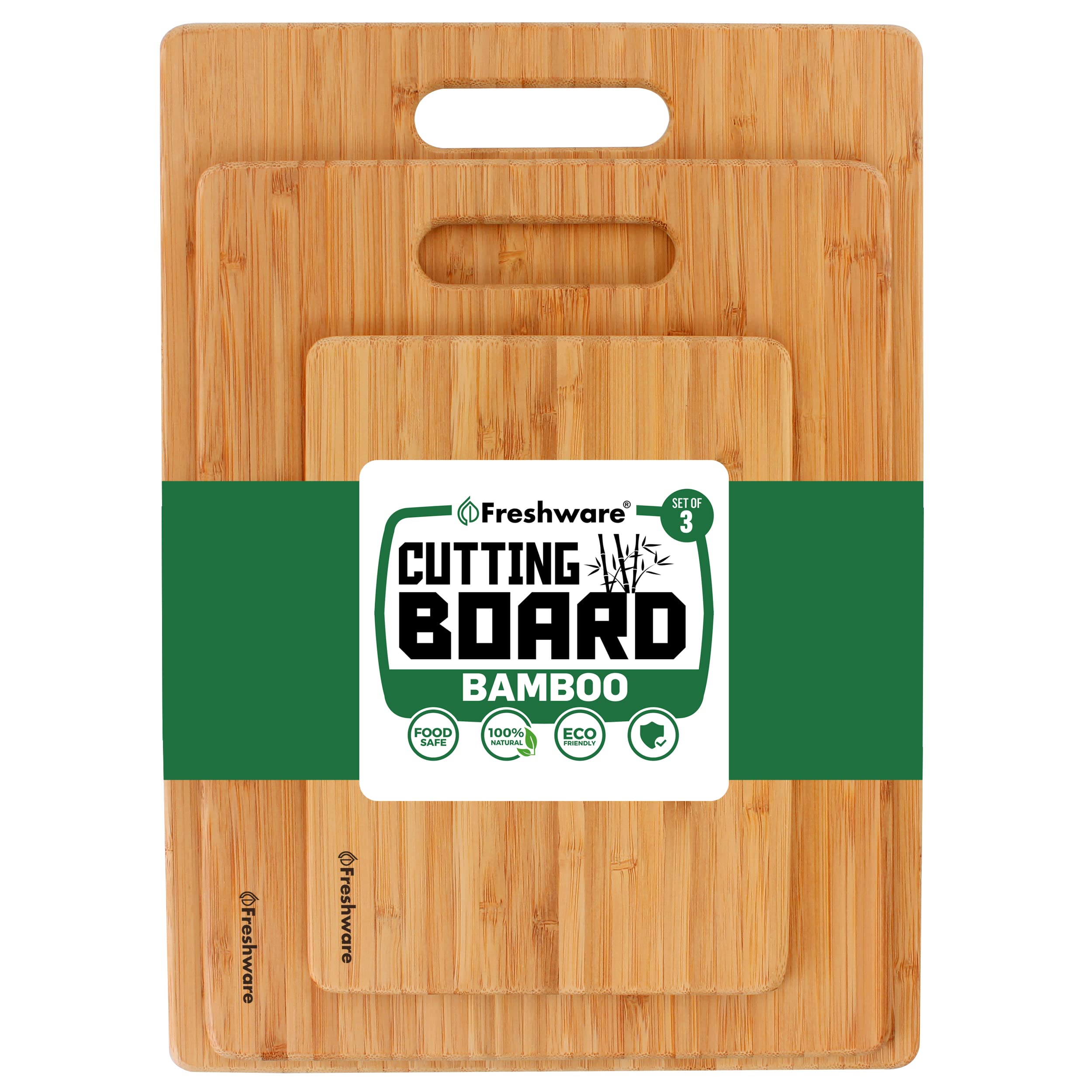 Bamboo Cutting Boards for Kitchen [Set of 3] Wood Cutting Board for Chopping Meat, Vegetables, Fruits, Cheese, Knife Friendly Serving Tray with Handles