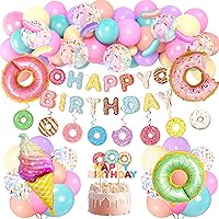 Donut Birthday Party Decorations for Girls, Donut Balloons Arch Kit Grow Up Party Supplies Kids Two Sweet Birthday Banner Cutouts Sprinkle Pastel Balloon Cupcake Topper Baby Shower Decorations