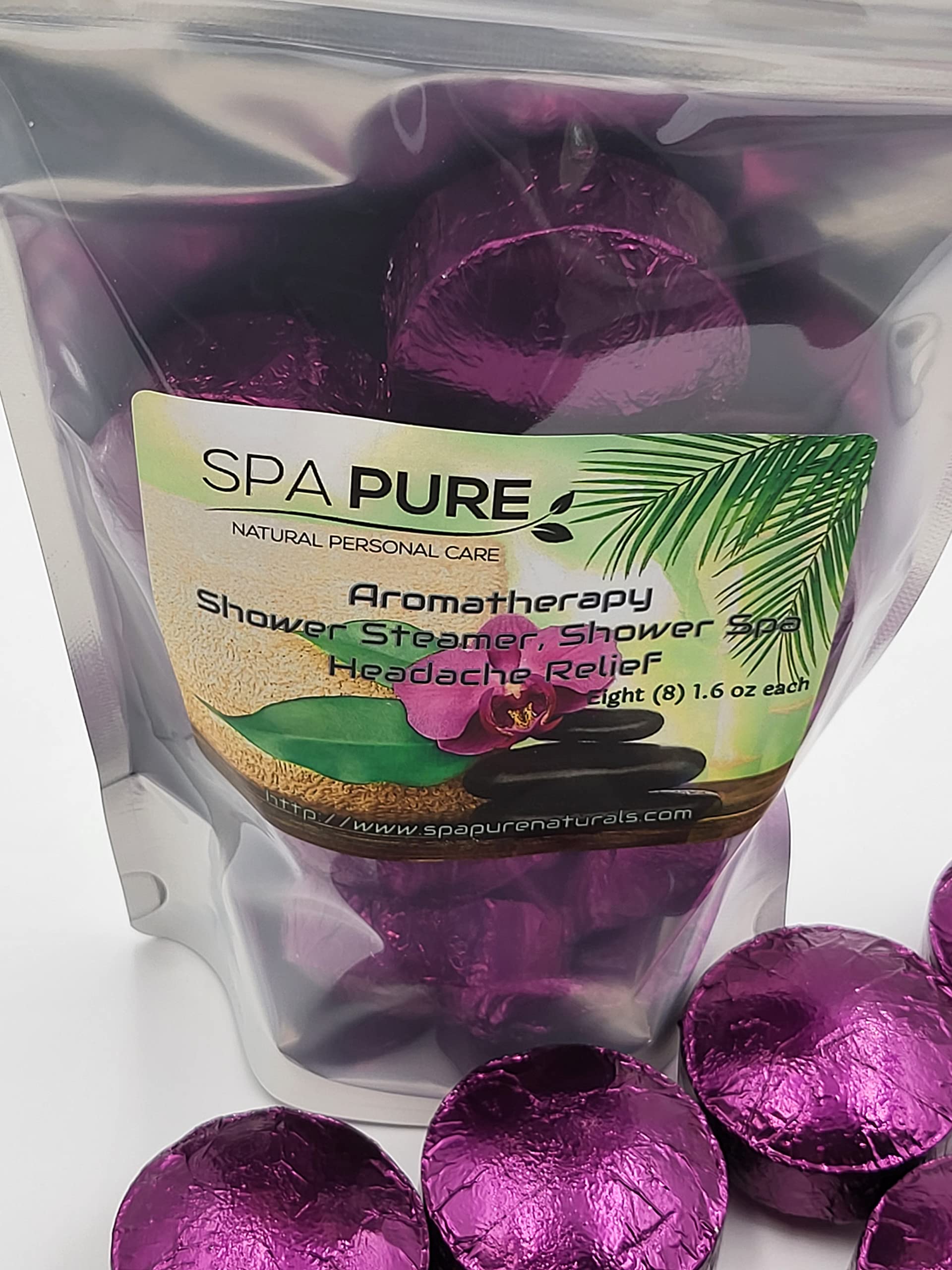 Spa Pure Headache Relief Aromatherapy: Shower Bombs USA Made with 100% Natural/Organic Essential Oils - Lavender, Eucalyptus - Transform Your Shower (8 Count) Pack of 1