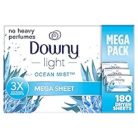 Light Mega Dryer Sheets, Fabric Softener Dryer Sheets, Ocean Mist, 180 Count