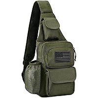 Tactical Sling Bag MOLLE Crossbody Pack Chest Shoulder Backpack with Water Bottle Holder Pouch EDC Diaper Motorcycle Daypack Army Green