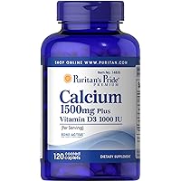 Puritan's Pride Calcium 1500 mg with Vitamin D 1000 IU-120 Coated Caplets, 120 Count (Pack of 1) (14835)