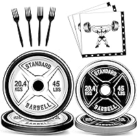 96 Pcs Gym Birthday Party Supplies Bodybuilder Theme Paper Plates Weightlifting Party Plates and Napkins Forks Barbell Birthday Party Decorations for Gym Lovers and Weight Lifters Serves 24
