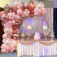 Pink Rose Gold Balloons Garland Arch Kit, Dusty Pink Confetti Rose Gold Balloons Birthday Party Decorations for Baby Shower, Princess , Valentines Party, Mothers Day, Girls, Wedding