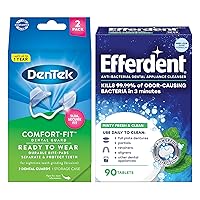 DenTek Comfort-Fit Dental Guard for Nighttime Teeth Grinding and Efferdent Anti-Bacterial Cleanser Tablet, 90ct