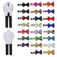 6pc Boy Formal Necktie Black & White Suit Set Satin Bow tie Baby Sm-20 Teen