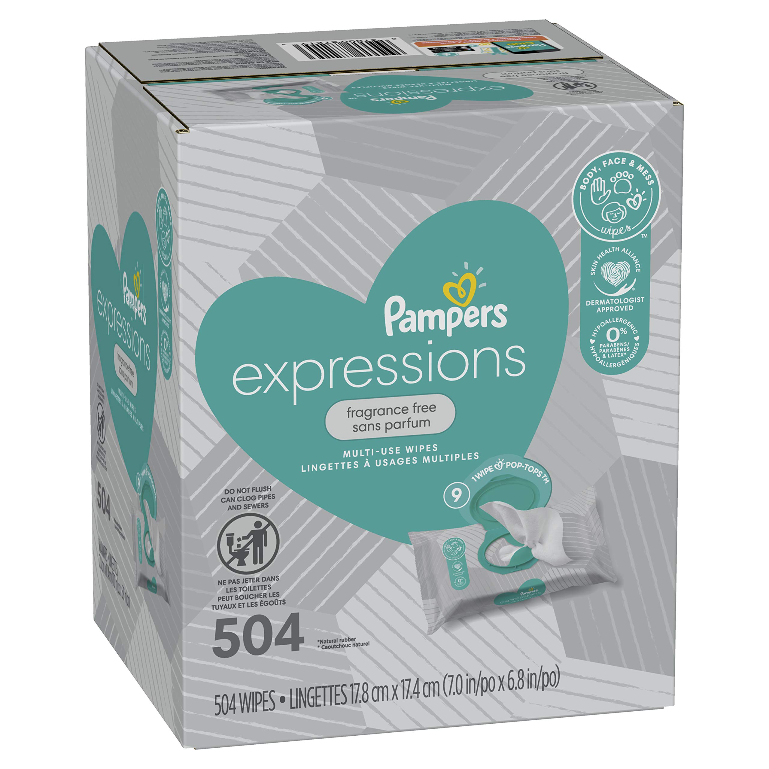 Pampers Baby Wipes Multi-Use Fragrance Free 9X Pop-Top Packs 504 Count