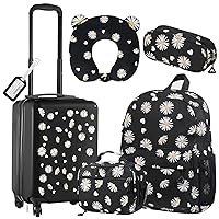 6 Pcs Kids Luggage Set 18 Inch Kids Rolling Luggage Gift for Christmas Kids Suitcase for Girls Boys Kids Suitcase(Black, Daisy Style)
