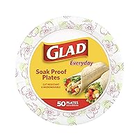 Glad Disposable Paper Plates for All Occasions | Round Soak Proof, Cut Proof, Microwaveable Heavy Duty Disposable Plates | 8.5