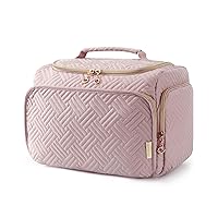 Travel Toiletry Bag, Large Wide-open Makeup Cosmetic Travel Bag for Toiletries with Handle, Pink-L