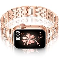 Vamyzji Compatible with Apple Watch Strap 9 41 mm 40 mm 38 mm, Metal Strap for Apple Watch Series 9 8 7 6 5 4 3 2 1 SE, Glitter Luxury Fashion Women's Metal iWatch Bracelet Gift for Women, Rose Gold