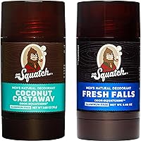 Men's Natural Deodorant - Aluminum-Free Deodorant from Dr. Squatch - Natural Deodorizer - made w/postbiotics & charcoal - Deodorant for Men - Smell fresh with Coconut Castaway and Fresh Falls (2 Pk)