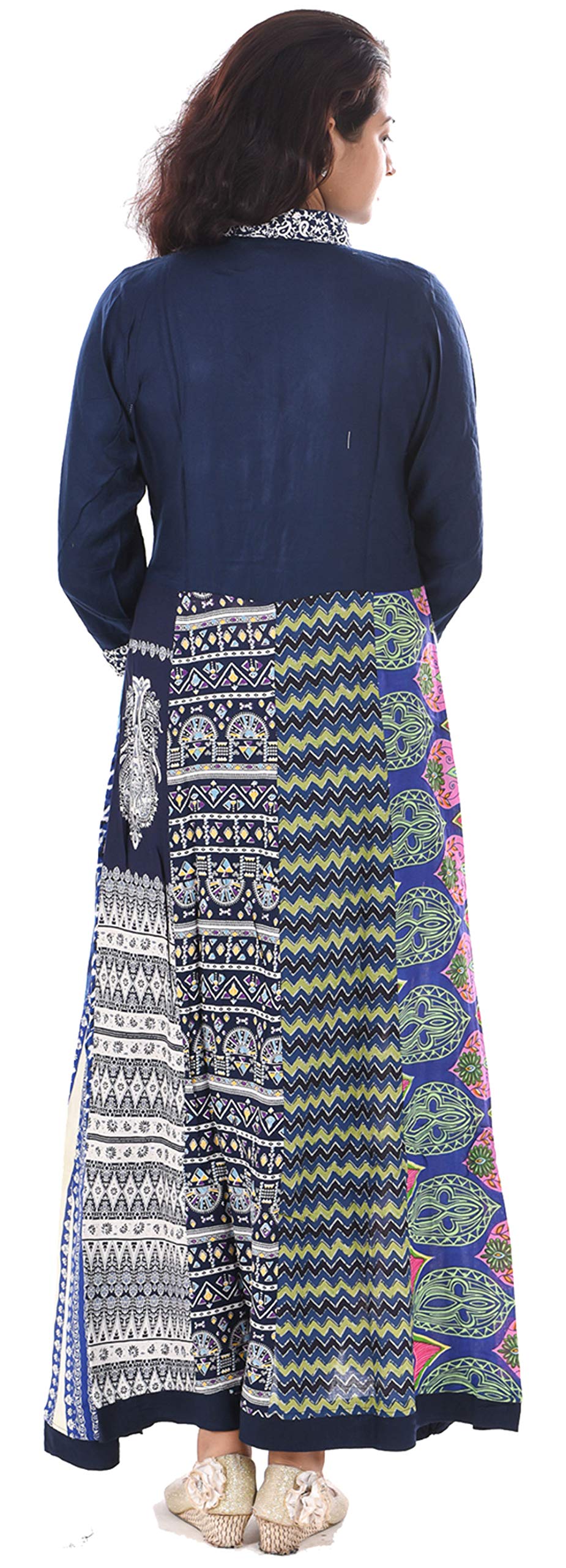 lakkar haveli Indian 100% Cotton Geometric Print Blue Color Dress Women Fashion Long Plus Size