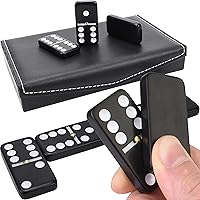 Dominos Set for Adults and Kids - Dominoes - Domino Classic Board Games, Christmas Games – Double Six Standard Dominos Set 28 Tiles with Black Leather Case - Juegos de Mesa (Black Leather Case)