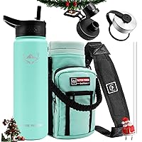 Insulated Water Bottles with Straw - 24/32/40 oz Stainless Steel Vacuum Water Bottle with Holder/Carrier/Sleeve - Reusable 18/8 Food Grade Thermos Water Jug……