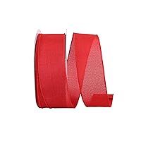 Reliant Ribbon 92573W-065-40K Everyday Linen Value Wired Edge Ribbon, 2-1/2 Inch X 50 Yards, Red