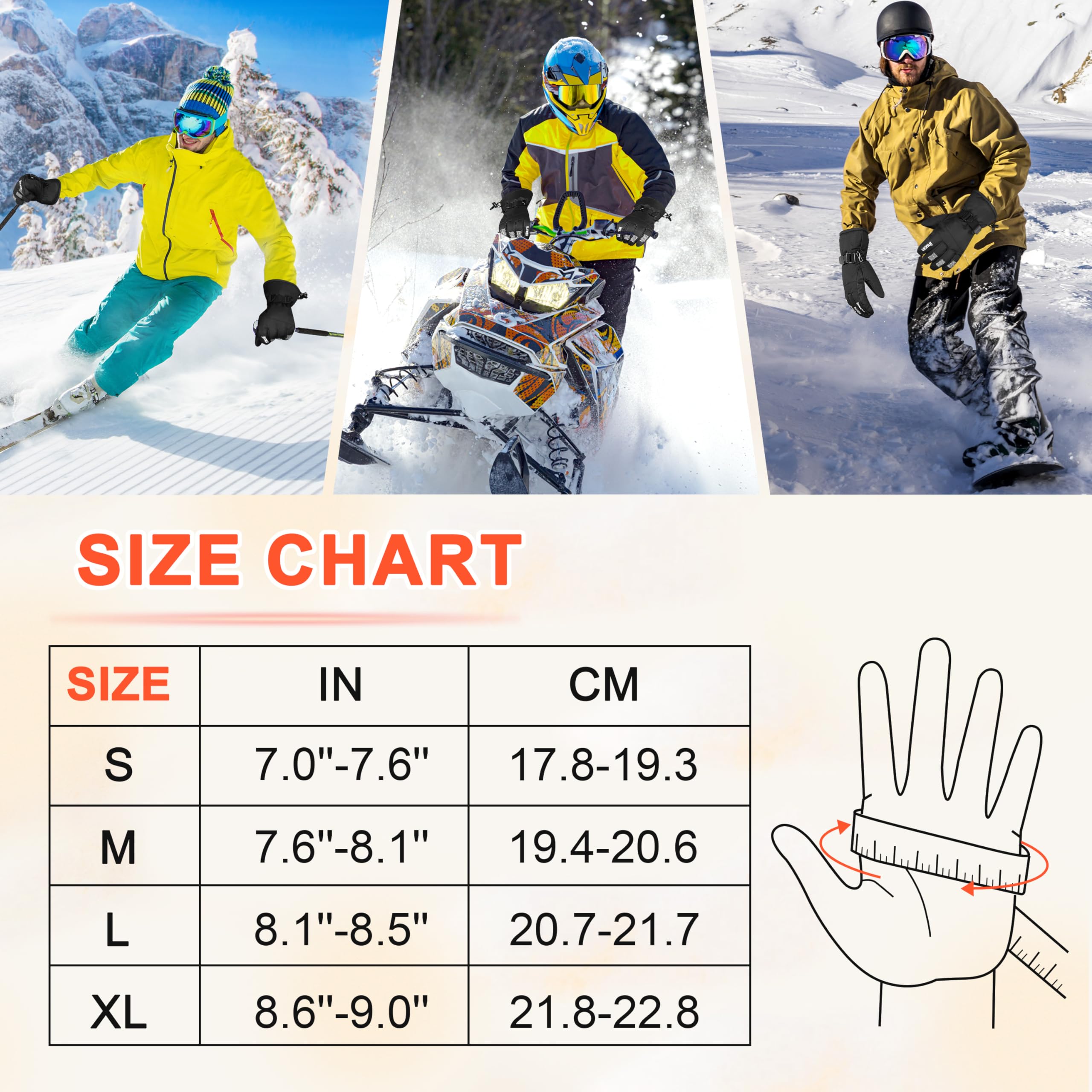 ihuan Waterproof Heated Gloves for Men Women - 5000mah Rechargeable Winter Heating Gloves, Touchscreen Electric Gloves Ski