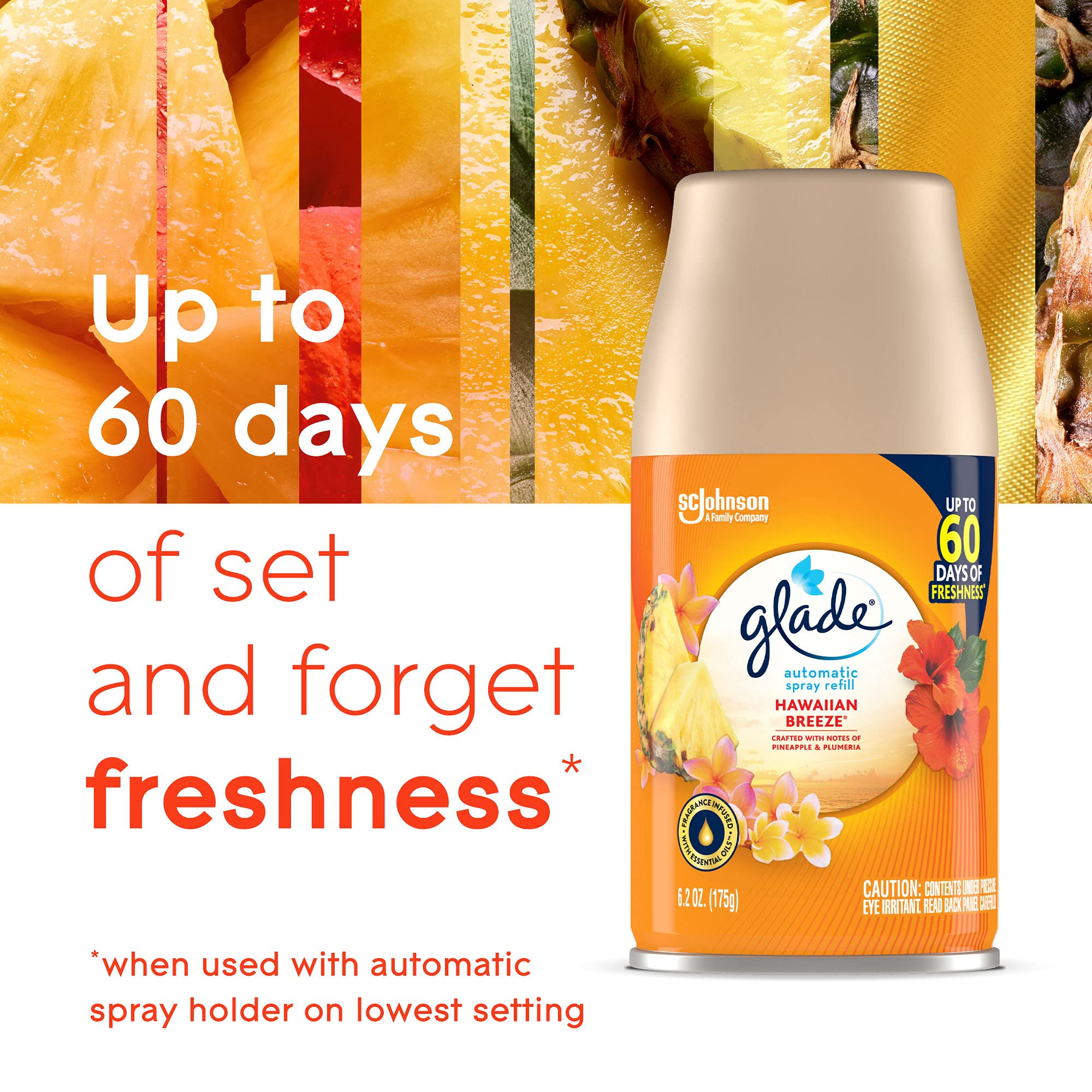 Glade Automatic Spray Refill, Air Freshener for Home and Bathroom, Hawaiian Breeze, 6.2 Oz, 2 Count