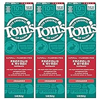 Tom's Of Maine Fluoride-Free Propolis & Myrrh Natural Toothpaste, Cinnamint, 5.5 oz. 3-Pack (Packaging May Vary)