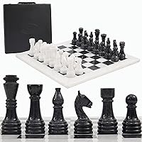 Radicaln Marble Chess Set with Storage Box 15 Inches White and Black Handmade 1 Chess Board with 32 Chess Pieces - Chess Game for 2 Player Board Game Chess Sets for Adults