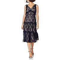 Maggy London Women's Petite Pleat Lace Tiered Cocktail Dress