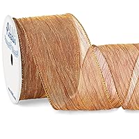 Ribbli Red Crinkled Wired Ribbon with Gold Metallic Wavy Christmas Ribbon for Cristmas Tree Topper Bow Wreaths Swags Gift Wrapping Wedding Decoration-Countinuous 10 Yard