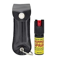 Pepper Spray Maximum Strength 1/2 oz Compact Size Police Grade Formula Best Self Defense Tool for Women W/Leather Pouch and Key Ring (Black)