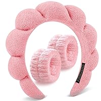 Spa Headband For Washing Face, Bubble Skincare Make Up Headbands For Women Teen Girl Gifts, Terry Cloth Puffy Hairband Get Ready Headwear Hair Accessory(Peach Pink)